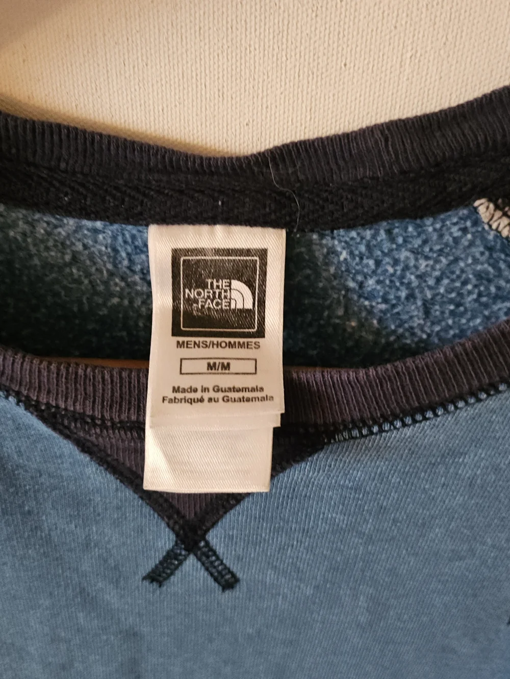 The North Face Blue Crewneck Sweatshirt with Gray Raglan Sleeves